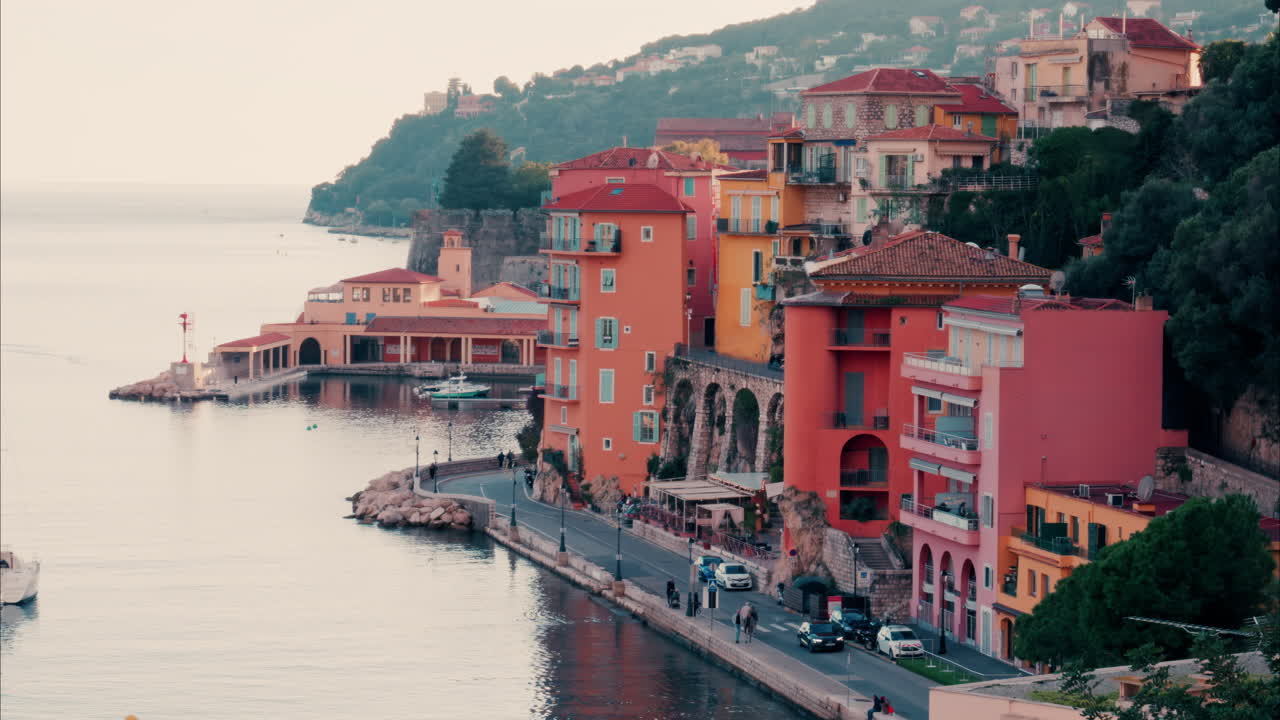 Street view of a seaside town of Villefranche sur Mer on the French Riviera in daylight