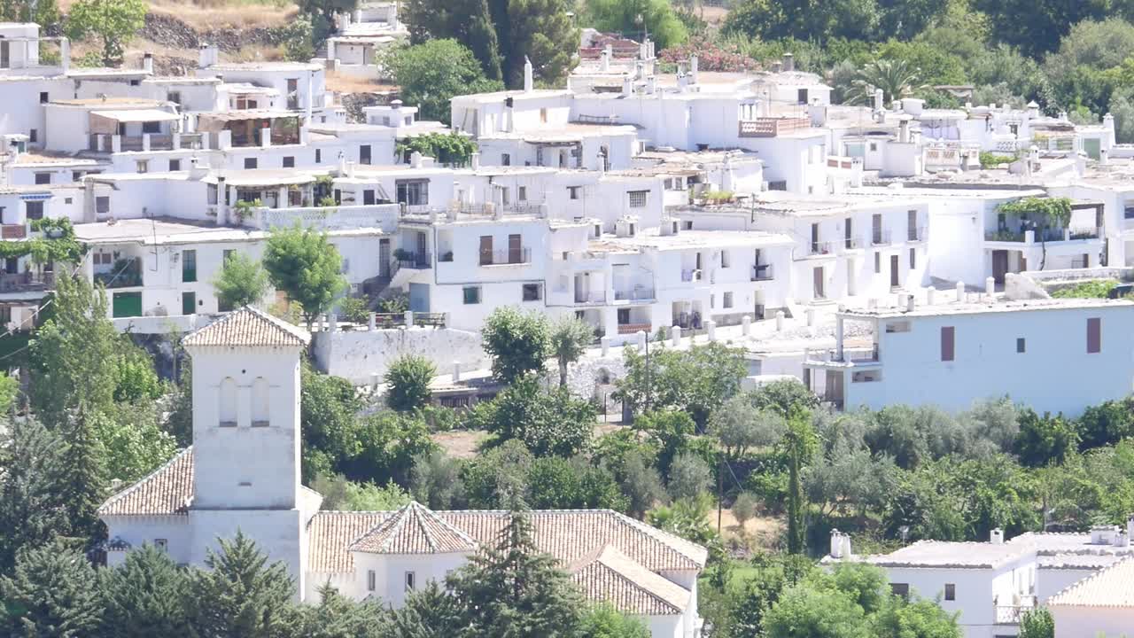 White houses and the church tower of Mecina Fondales, in La Taha (Alpujarra Granadina)
