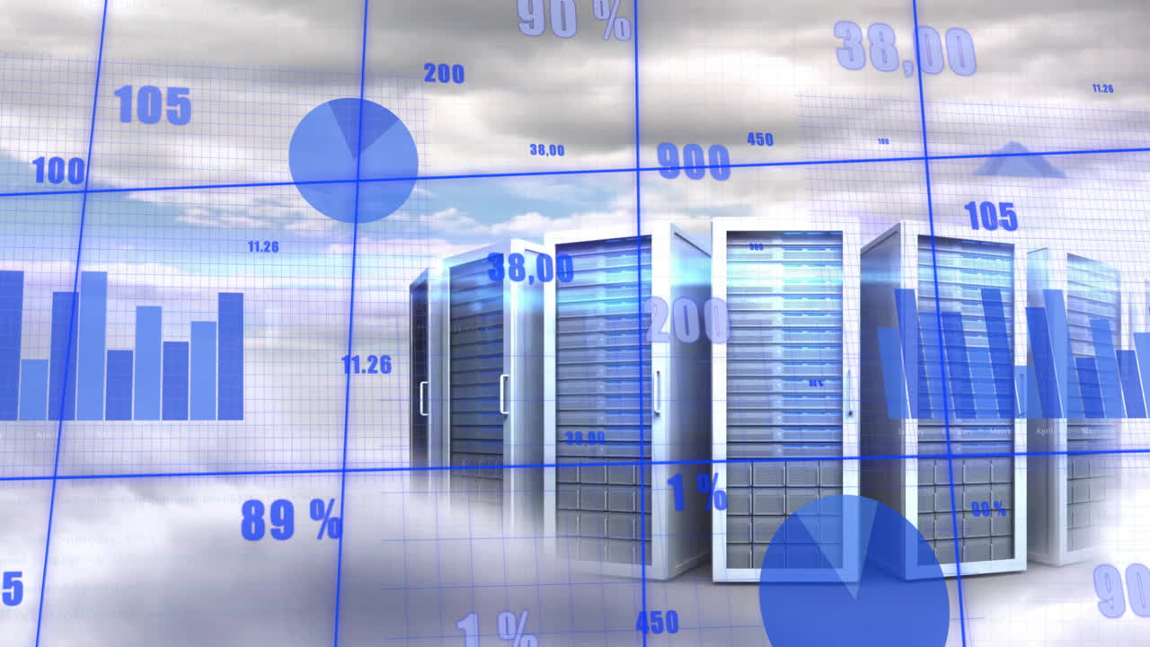 animación del procesamiento de datos digitales a través de servidores informáticos
