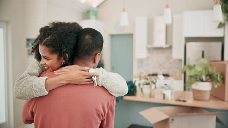 Face,-smile-and-a-homeowner-couple-hugging