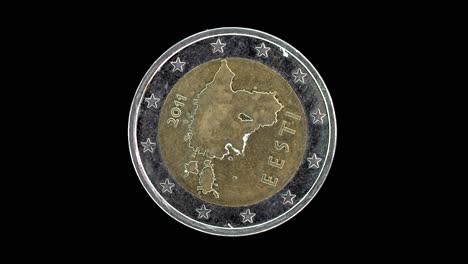 estonia 2011 2 euro obverse with national map outline design rotating on black background