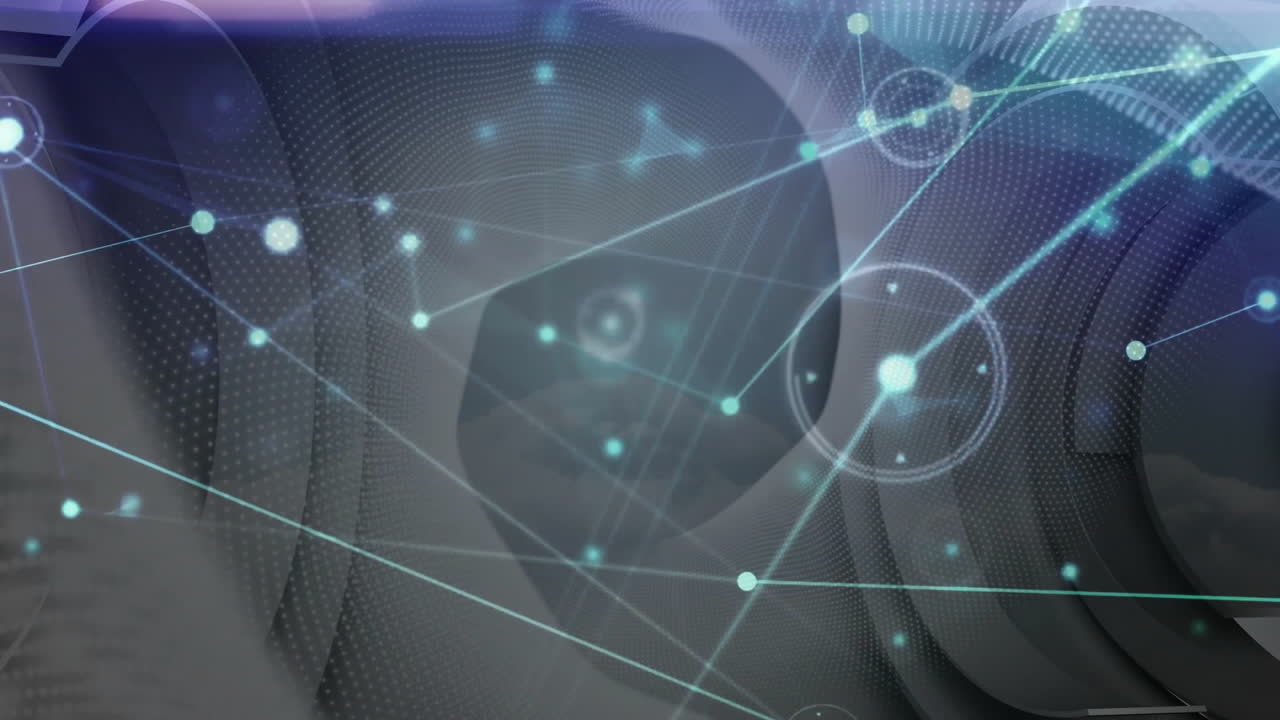 animación de la red de conexiones con iconos sobre fondo oscuro