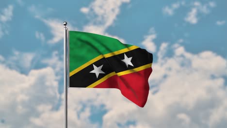 bandera de saint kitts y nevis ondeando en el cielo azul video realista 4k