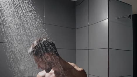 man showering in a bathroom