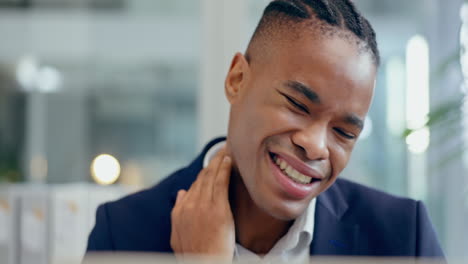 Business-man,-neck-pain-and-stress-in-office