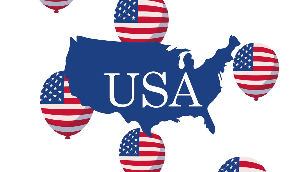 Mappa USA con palloncini e design bandiera americana