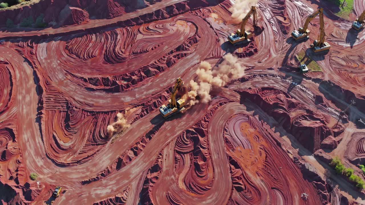 Aerial View of a Quarry with Excavators