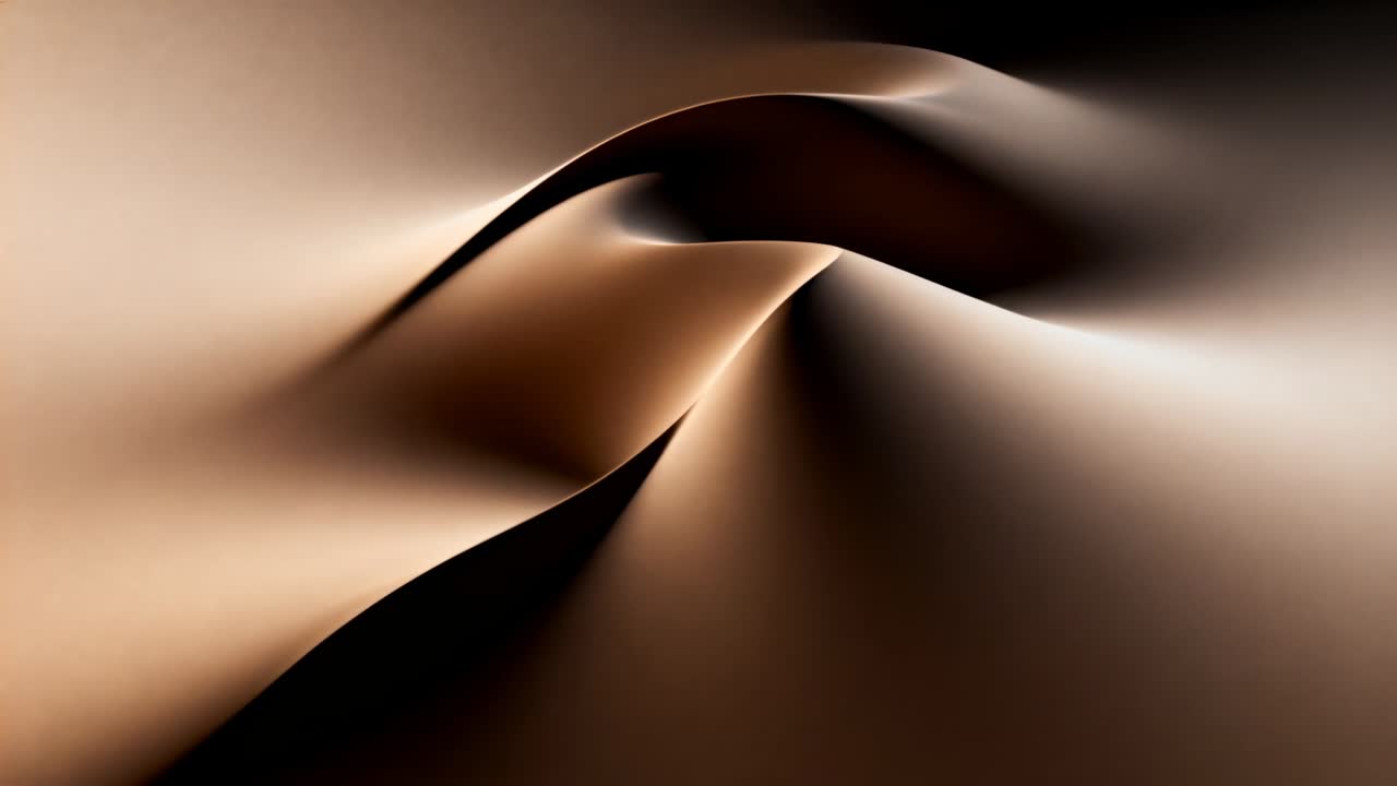 Shifting satin folded surface morphing in dark backdrop, lighting sweep causing specular highlights