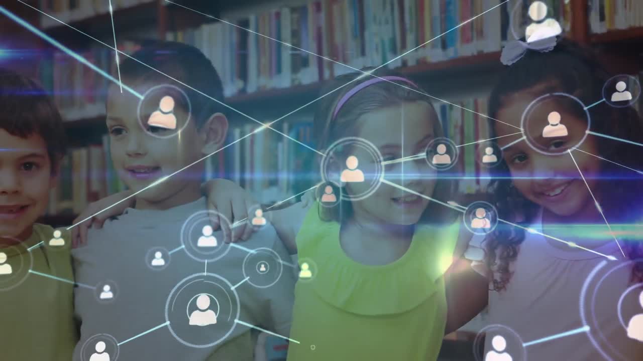 animación de redes de conexiones entre diversos escolares