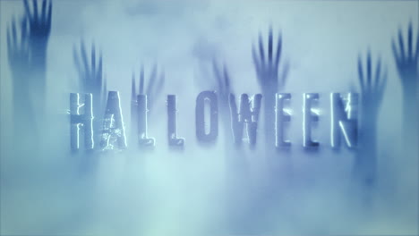halloween on mystical horror background with hands behind the glass