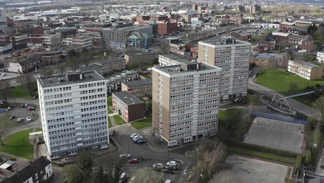 High rise tower blocks, flats built in the city of Stoke on Trent to accommodate the increasing population, housing crisis and over crowding, immigration