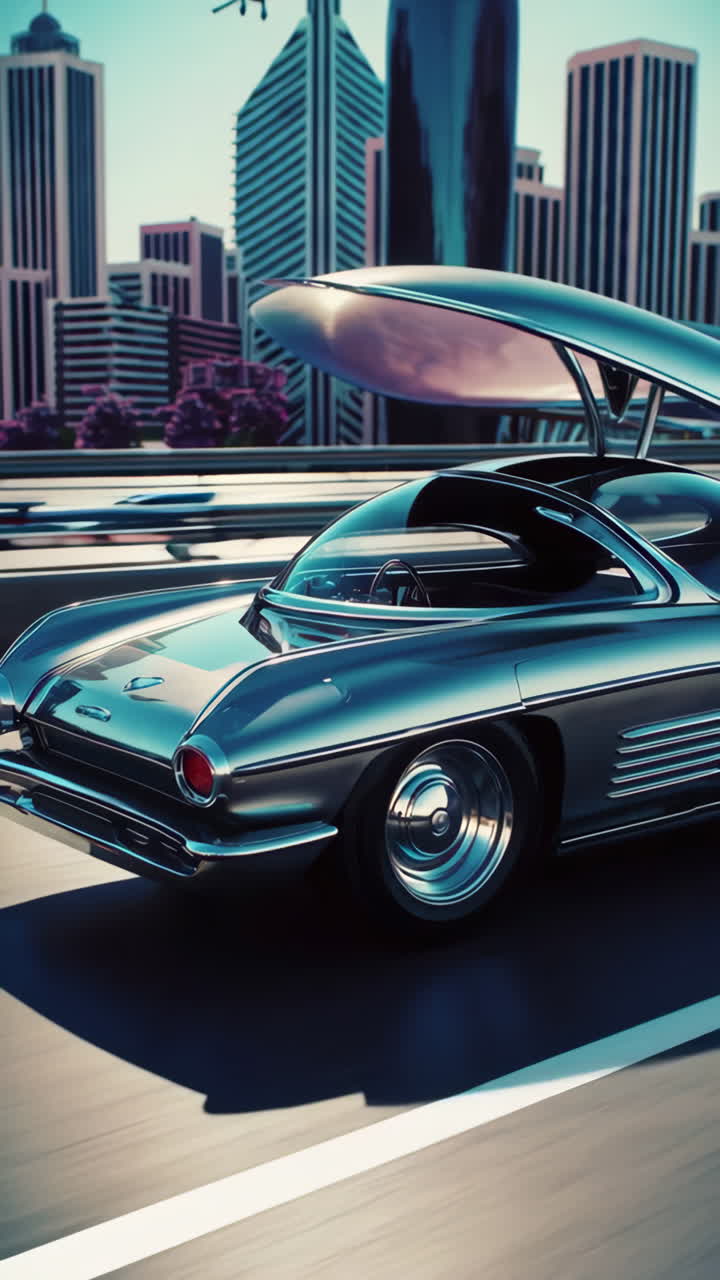 Sleek Futuristic Car on a City Highway