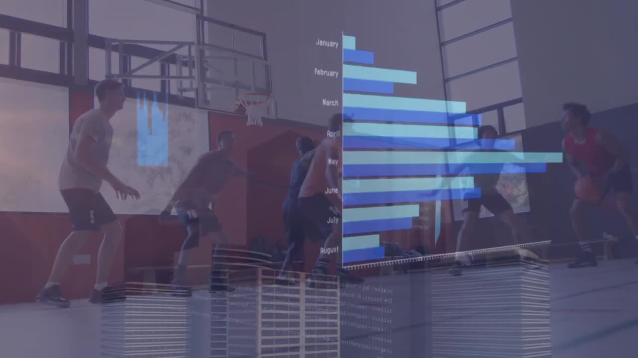 다양한 농구 선수에 대한 통계 및 데이터 처리의 애니메이션