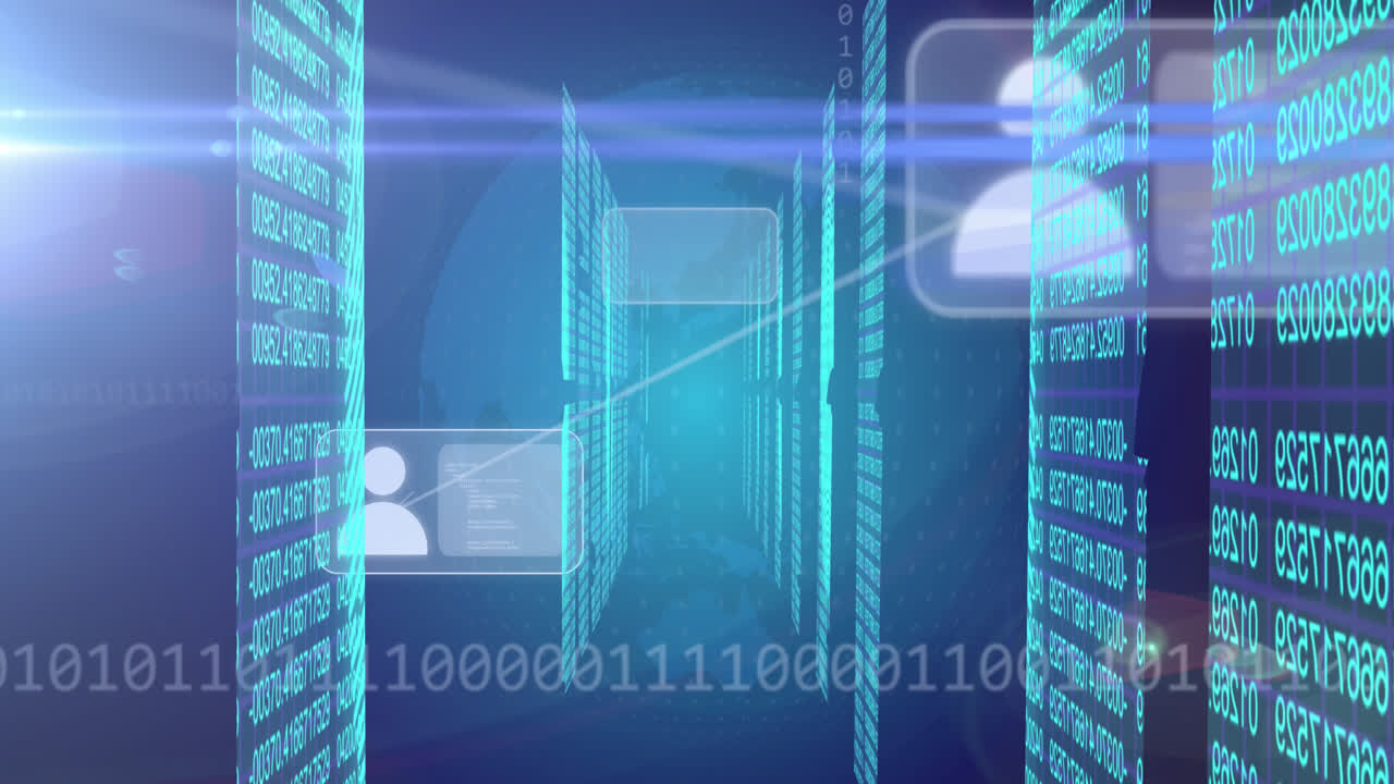 Animation of globe with icons and data processing