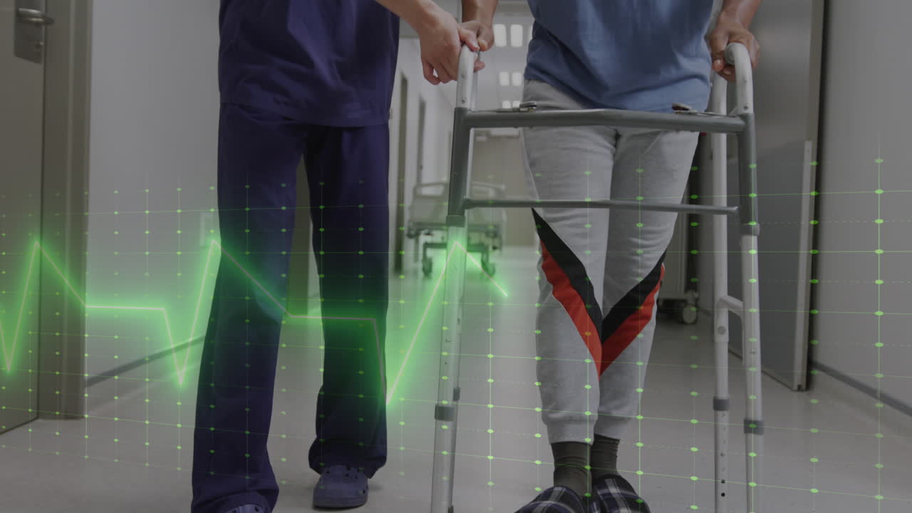 다양한 여성 의사와 남성 환자를 모니터링하는 생명 징후의 애니메이션