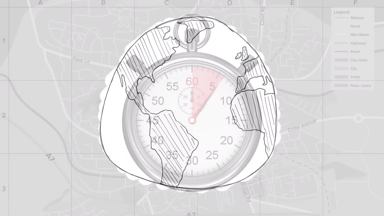 손으로 그린 지구와 스 ⁇ 워치의 애니메이션