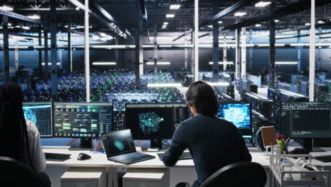 data center technician entering office, managing ai systems