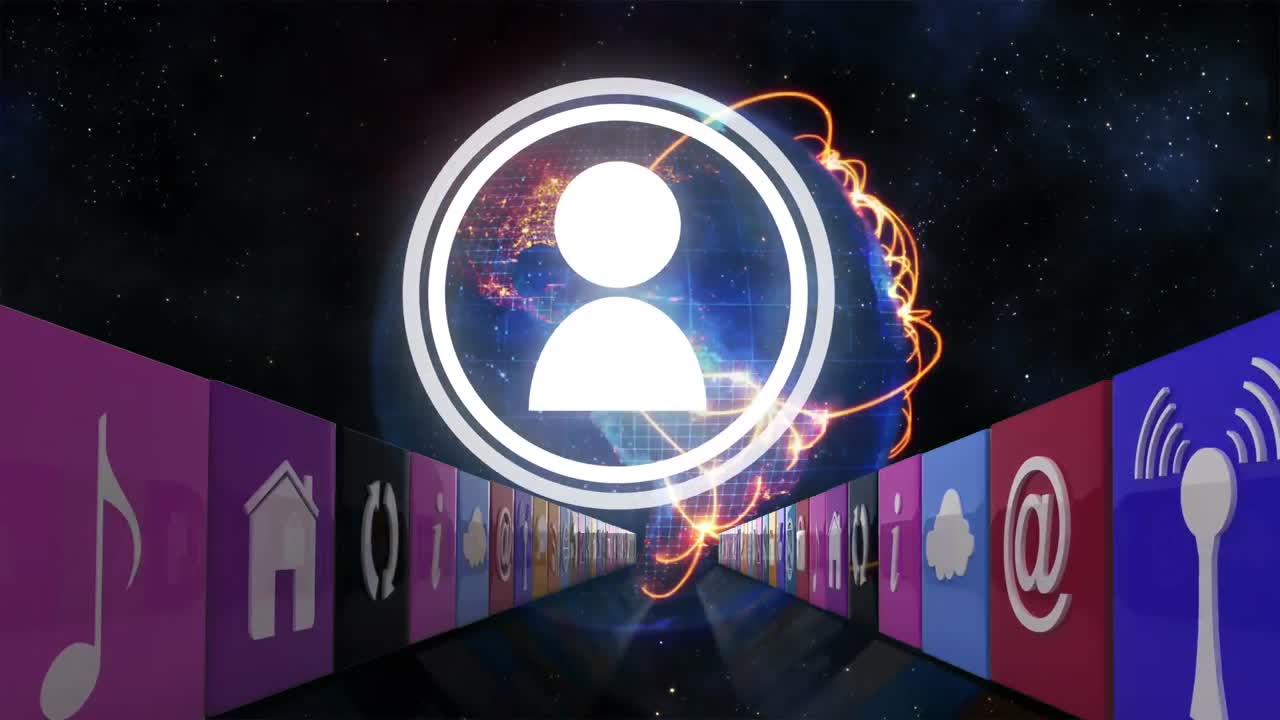 Different icons and a globe