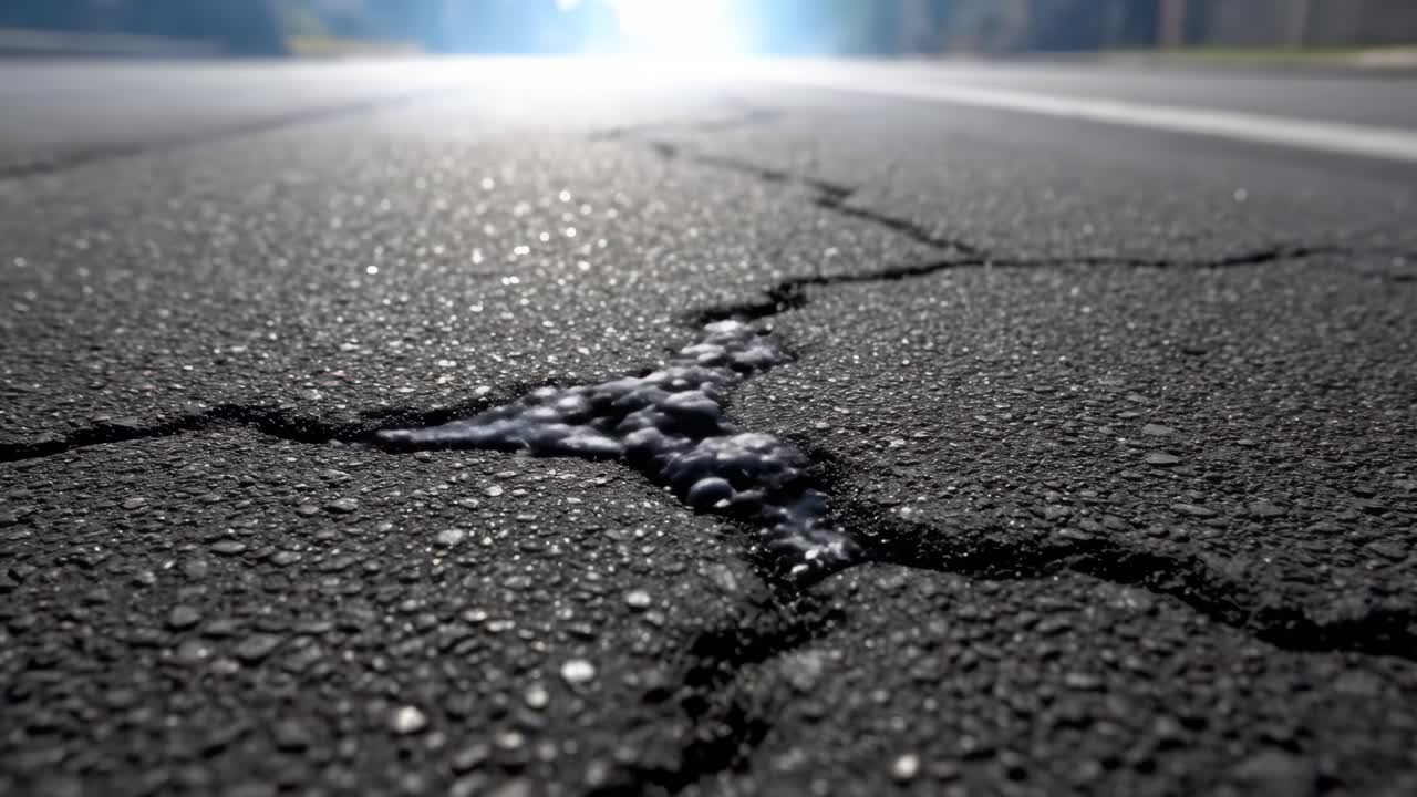 균열 된 아스팔트 도로 표면