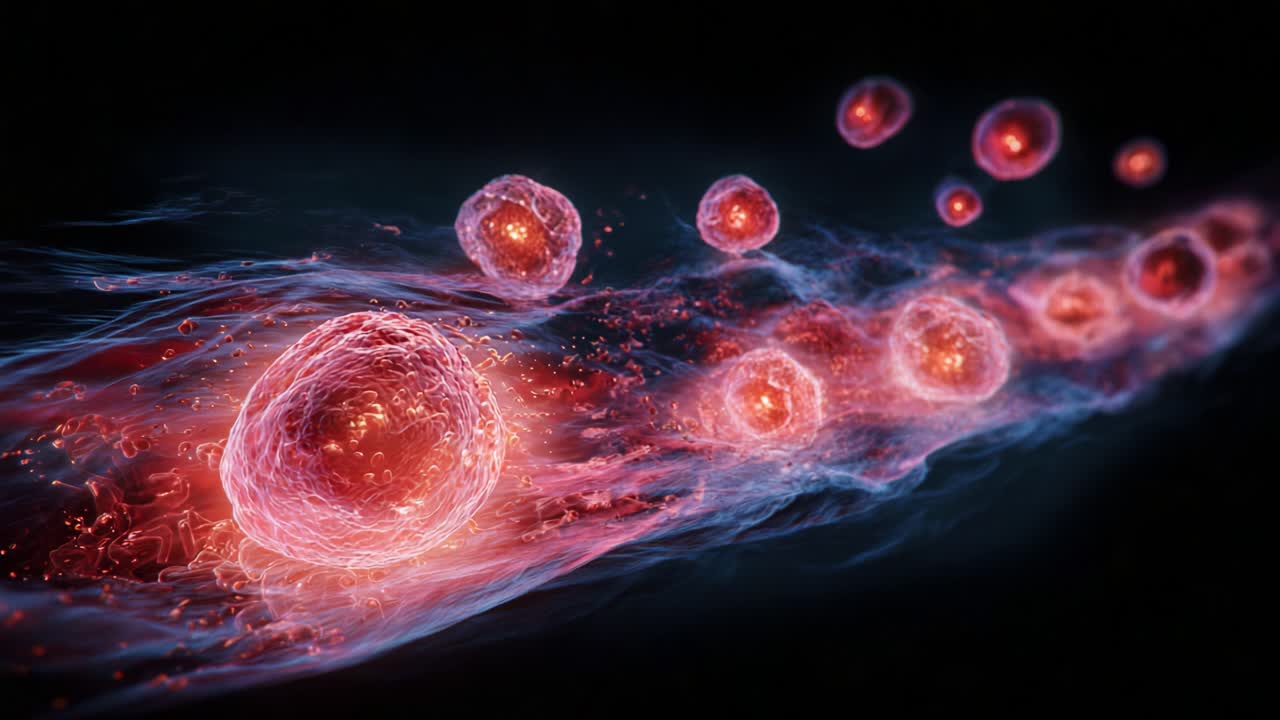 Dynamic Visualization of Cellular Movement Through a Fluid Medium: Depicting the Intricate Flow of Cells in an Engaging and Colorful Representation of Biological Processes