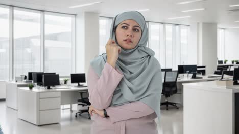 confused muslim businesswoman thinking something