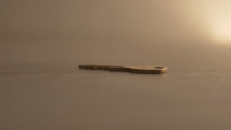 macro close-up of a small gold key on a desk