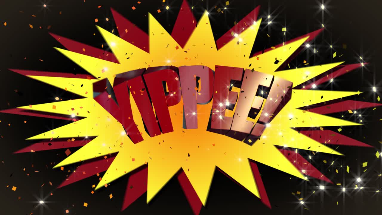 yippee라는 단어의 이상한 애니메이션 3d 만화 스타일 모션 그래픽 배너