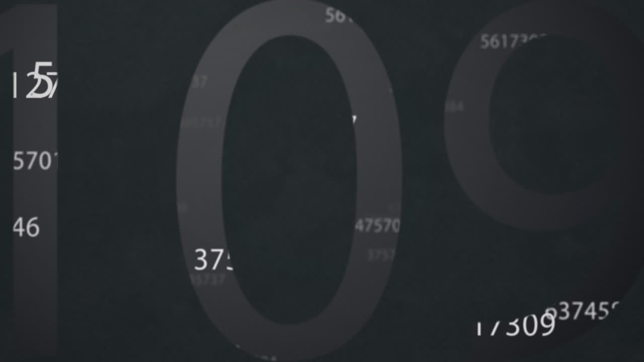 Animation of white numbers changing and processing on grey background
