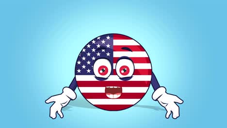 cartoon usa icon flag united states america surprised shock with face animation