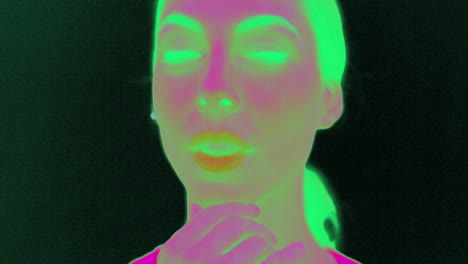 tempting woman listening and smiling in ir infrared camera slow motion