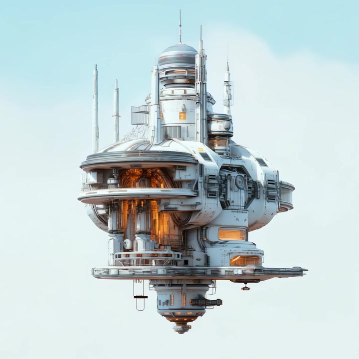Futuristic Space Station Floating in Outer Space