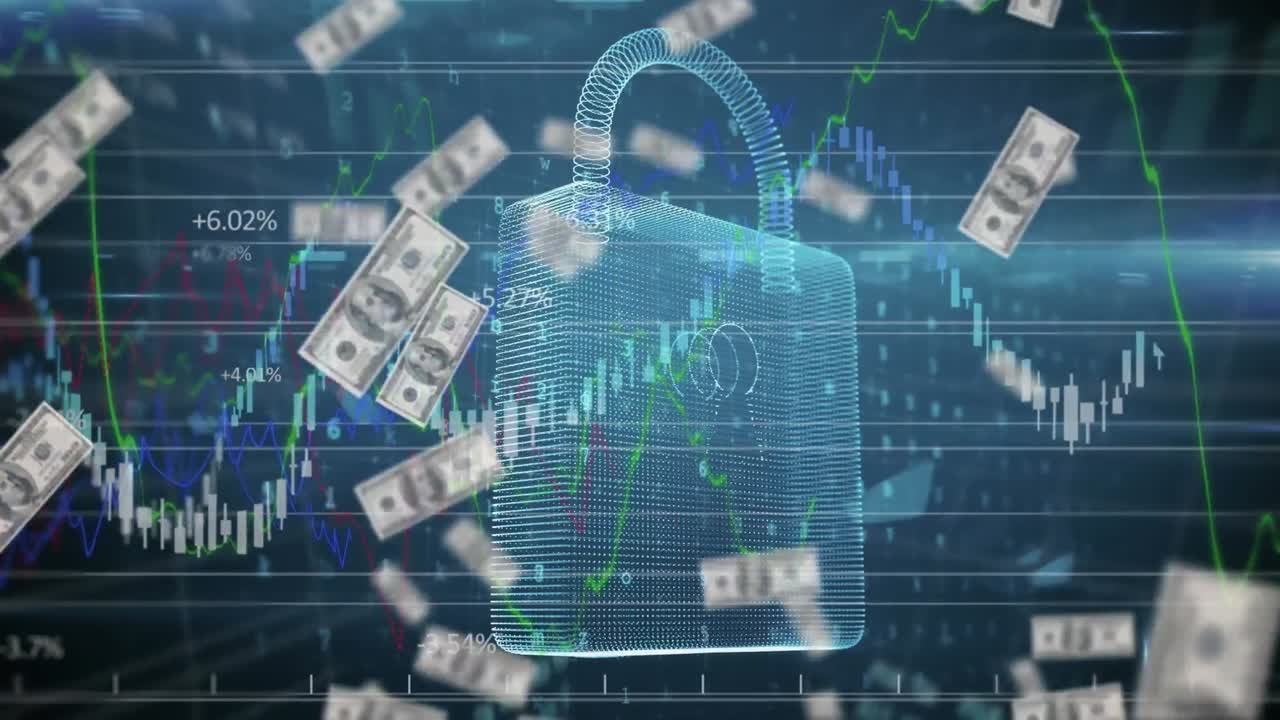 미국 달러가 떨어지는 것에 대한 보안 잠금 아이콘