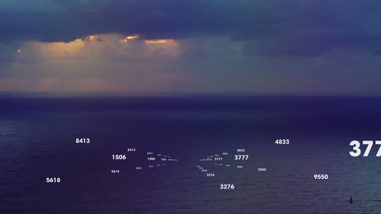 анимация сети обработки номеров над морем и небом