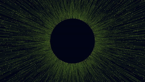 glowing black circle with radiant lines on green background