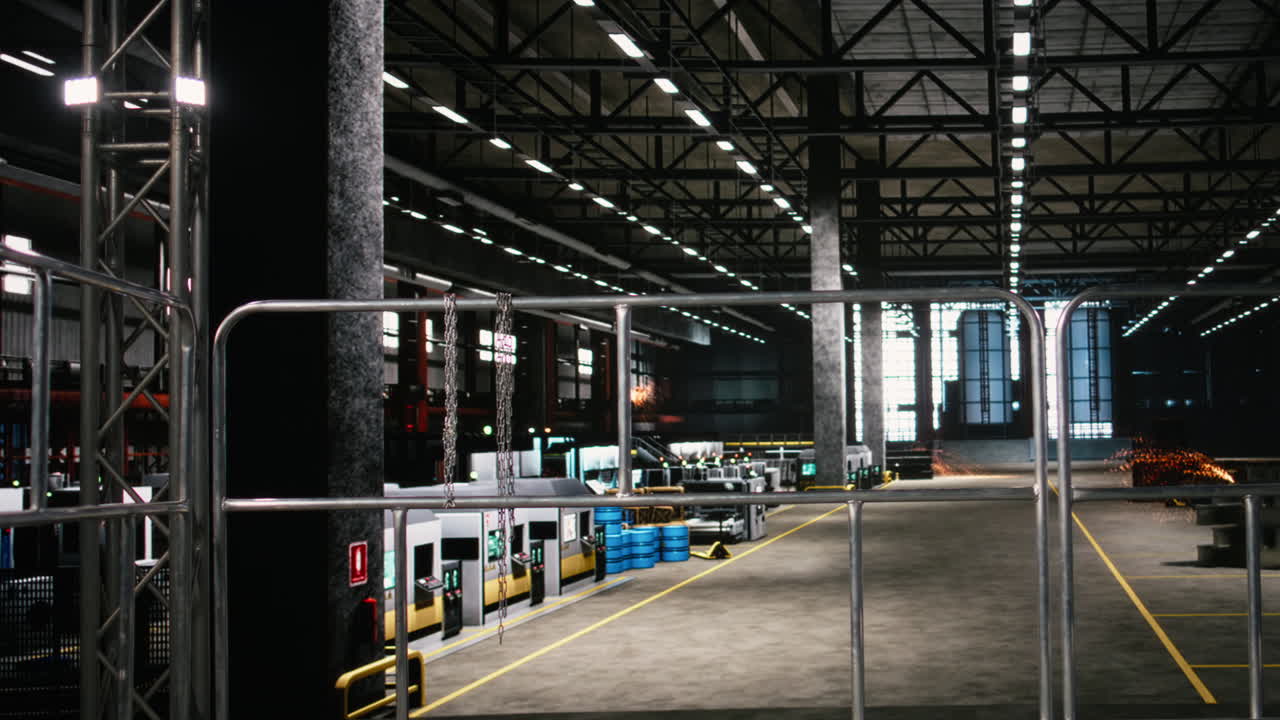 Tom maskinhal i moderne industrianlæg med metalarbejde
