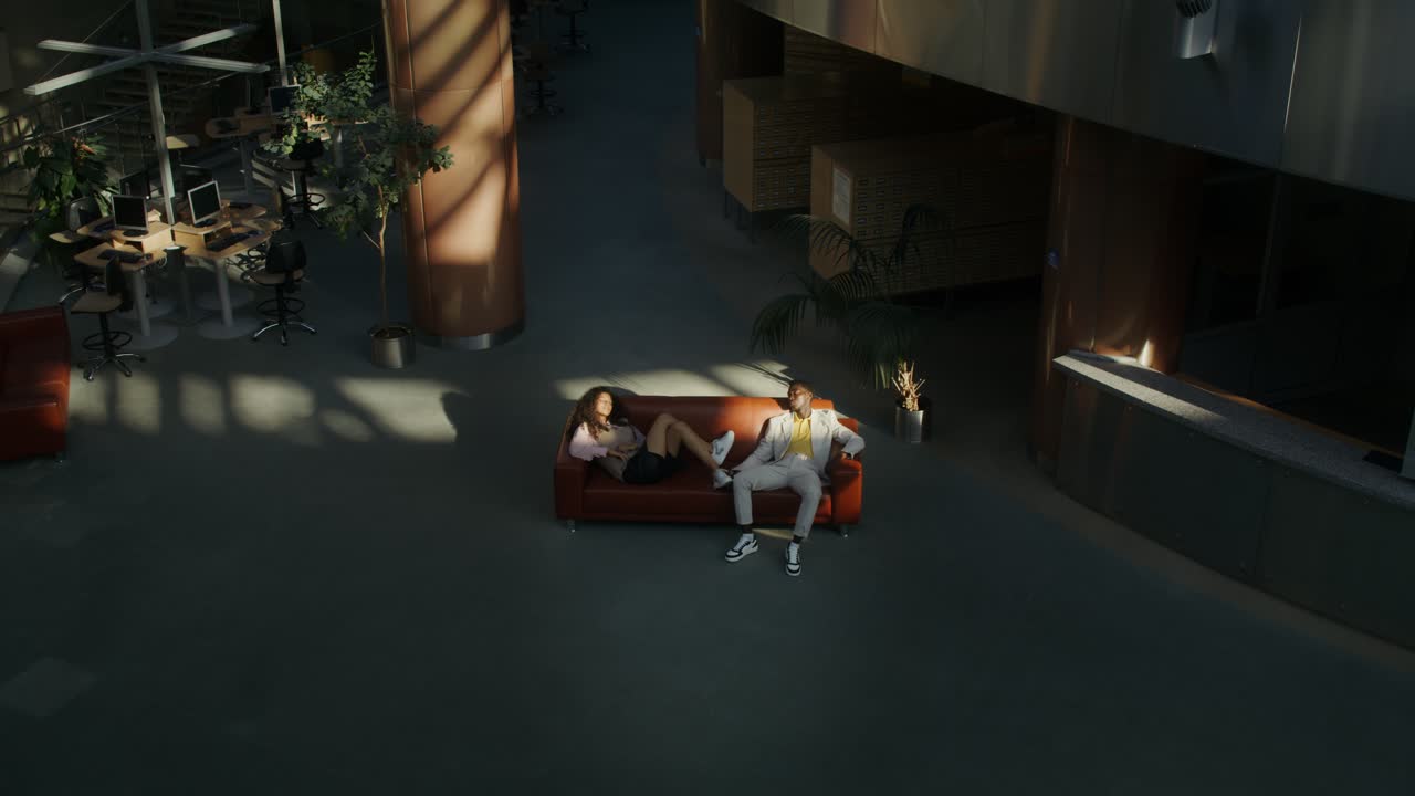 Couple in an office lobby