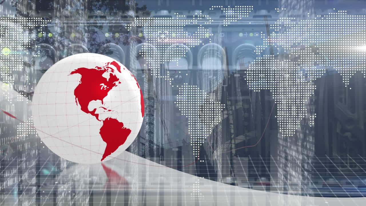 전 세계 및 세계 지도에 대한 금융 데이터 처리 애니메이션