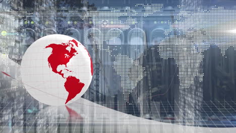 animation of financial data processing over globe and world map