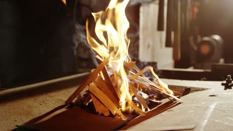 burning fire at fireplace for blacksmith work