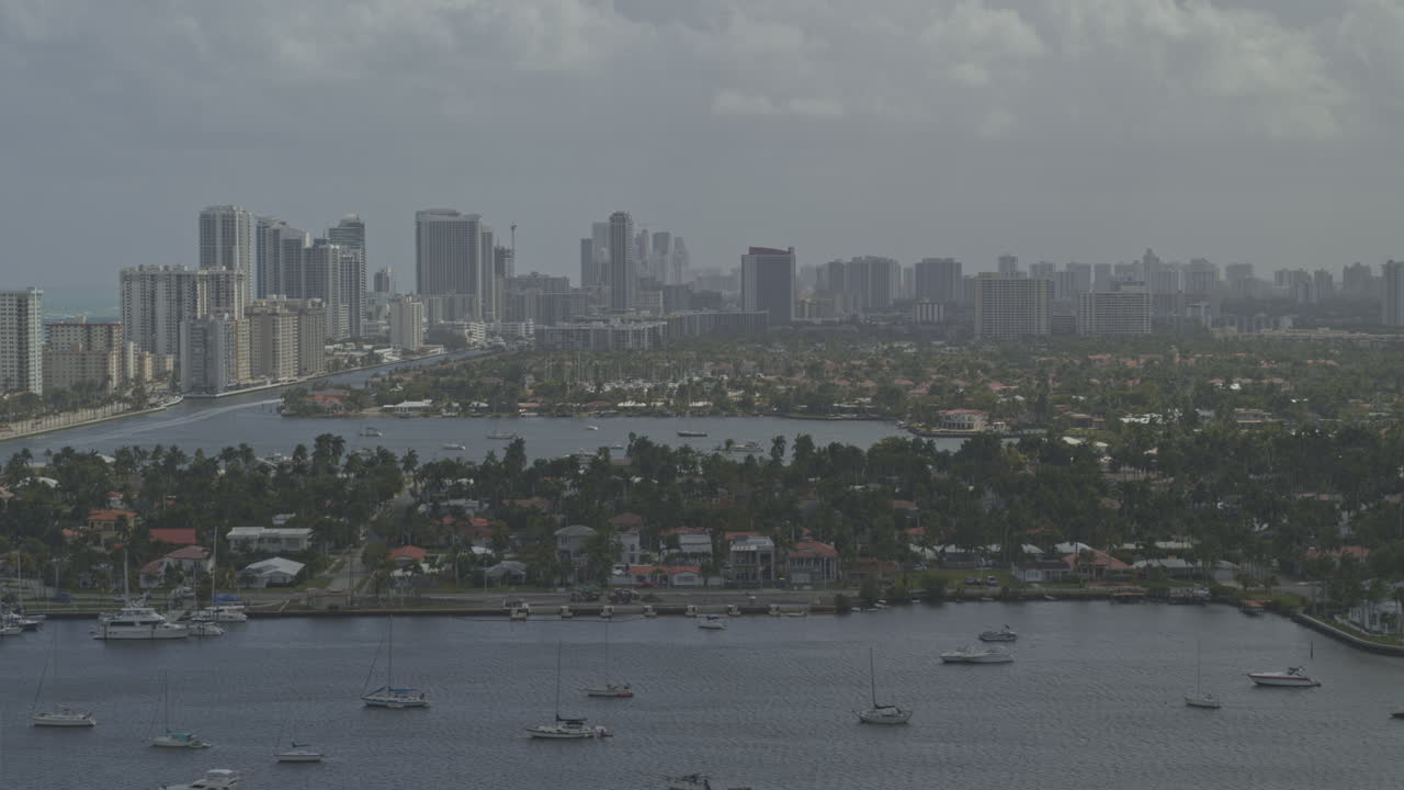 Hollywood Florida Aerial v4 pull out shot over lakes neighborhood to the beachfront and atlantic ocean - DJI Inspire 2, X7, 6k - March 2020