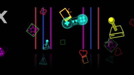 animación de videojuegos e íconos digitales procesamiento de datos a través de senderos de luz.