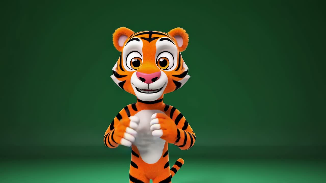 Animated tiger character dances joyfully against a green screen ...