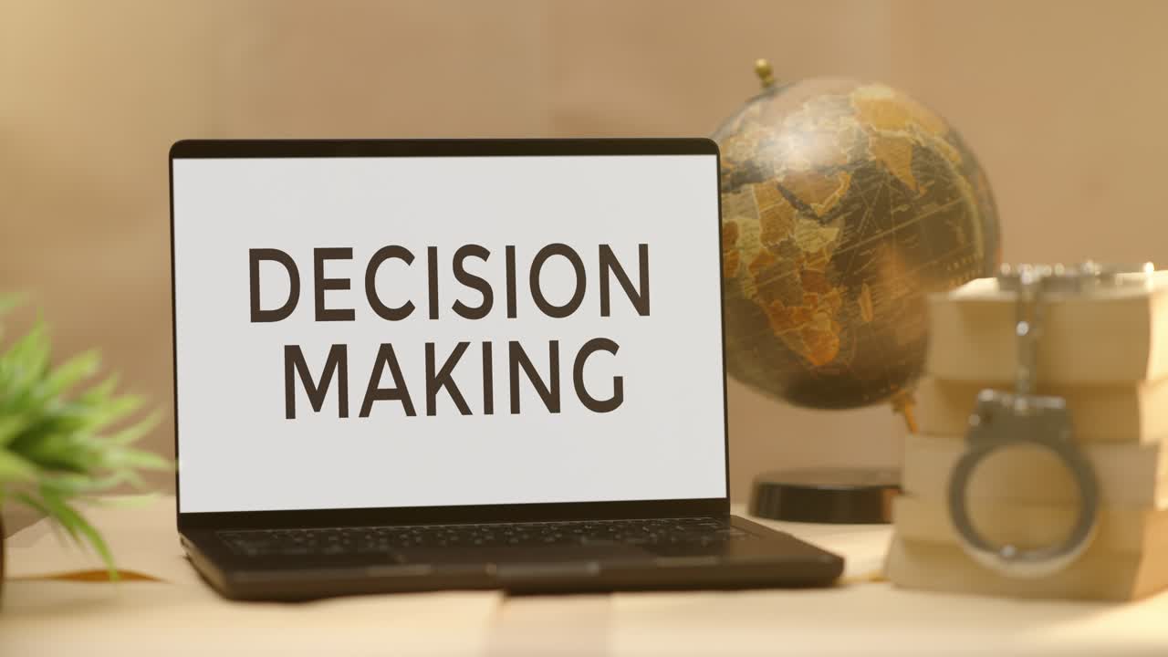 DECISION MAKING DISPLAYED IN LEGAL LAPTOP SCREEN