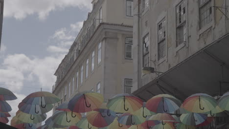 colourful umbrellas in the lisboa portugal log