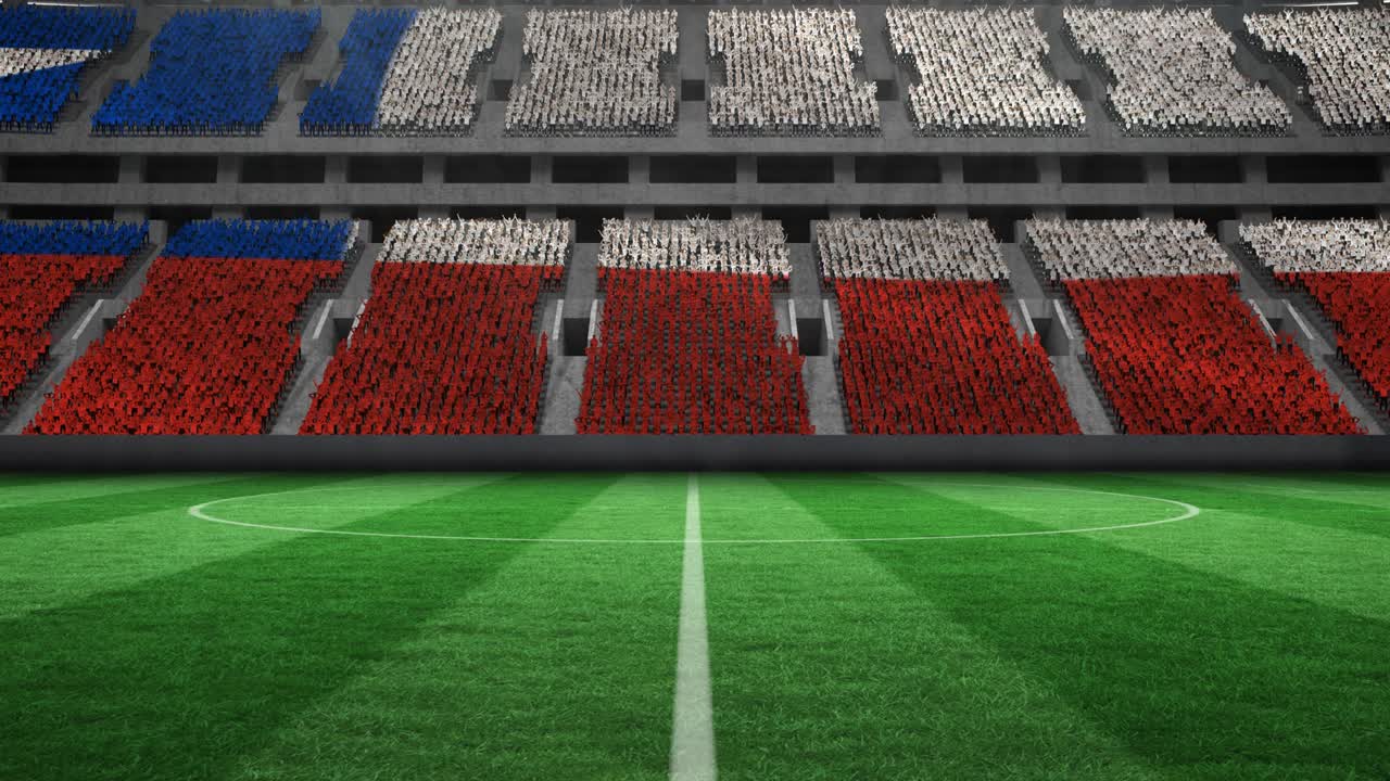 animación de la bandera cubana en un campo de fútbol vacío en un estadio deportivo