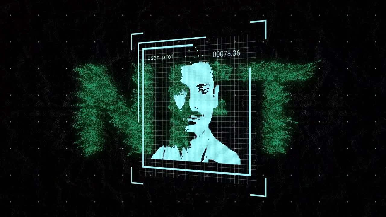animación del procesamiento de datos con personas y texto nft sobre fondo negro
