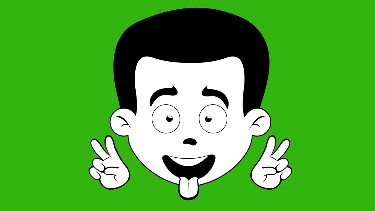 animación de bucle cara hombre de dibujos animados gesto de la mano amor y paz