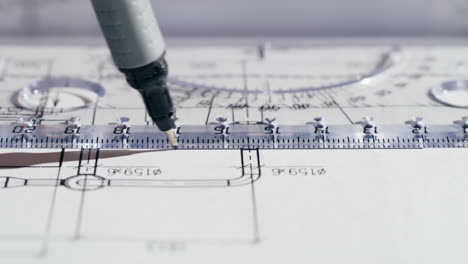 Close-up of Technical Drawing with Drafting Tools