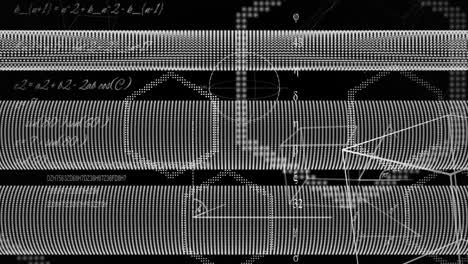 animación de fórmulas científicas escritas a mano y múltiples formas geométricas