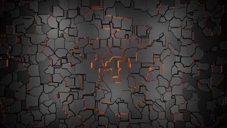 4k video animation of an abstract sci-fi wall with beautiful cracks forming an orange circular pattern effect.